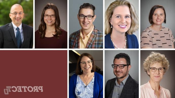 headshots of eight faculty members with protectu logo