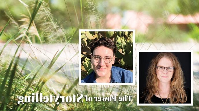 an abstract grass background with two contributors, Maddie Kennedy and Jenny Browne