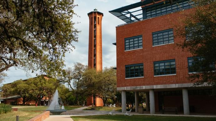 Northrup hall and miller fountain and Murchison tower