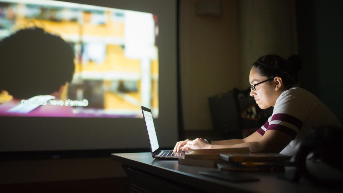 Trinity Film Studies' student in class